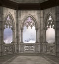 Medieval fantasy balcony overlooking a cloudy sky Royalty Free Stock Photo